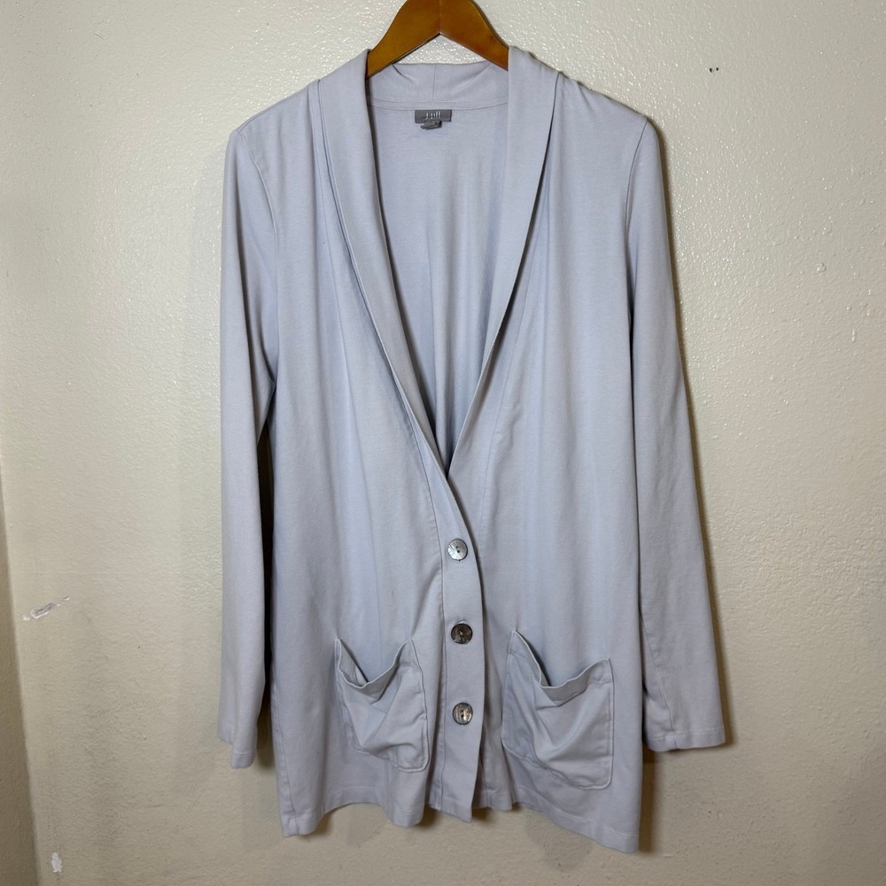 J.Jill‎ Women Cardigan Sweater M Grey Shawl Collar Button Front Cotton Modal - Picture 2 of 11